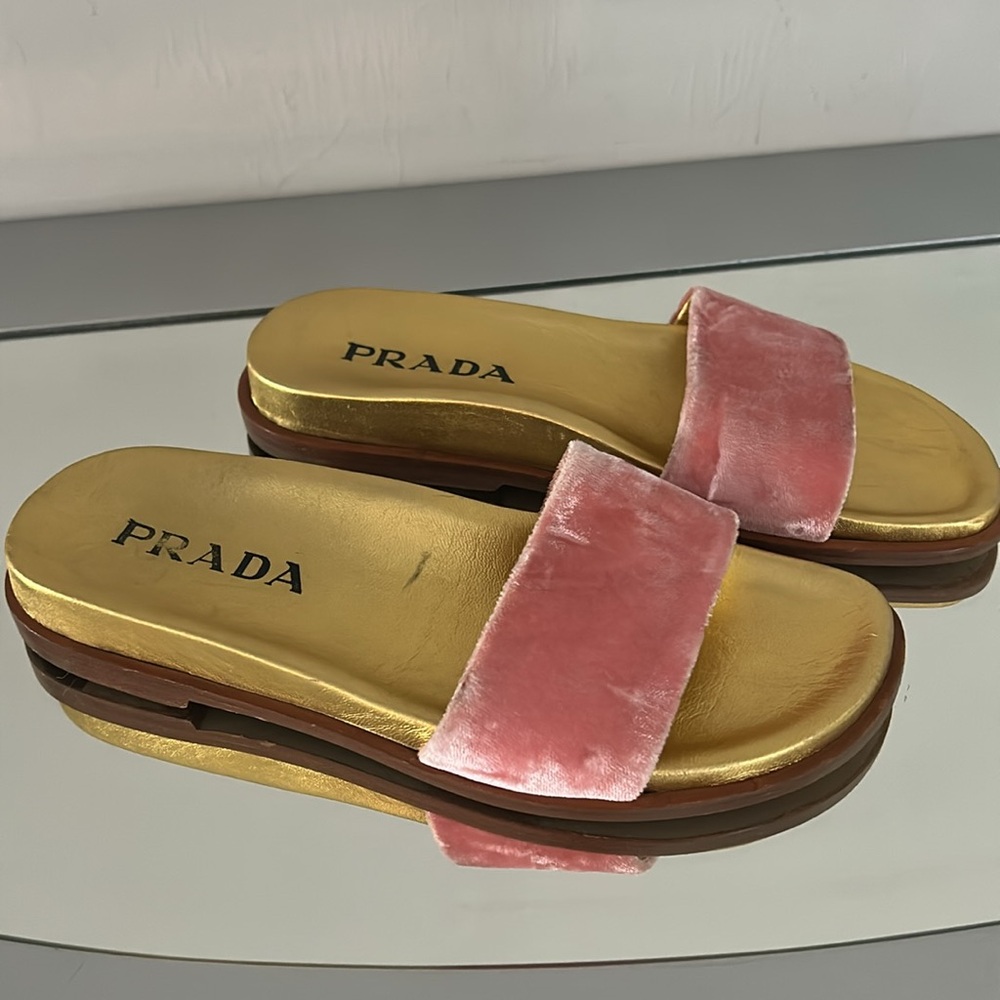 PRADA Gold & Pink Velvet Slides Size 6 (EU 36) Women’s - Picture 4 of 17